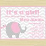 Pink And Gray Elephant Baby Shower Invite (set Of..